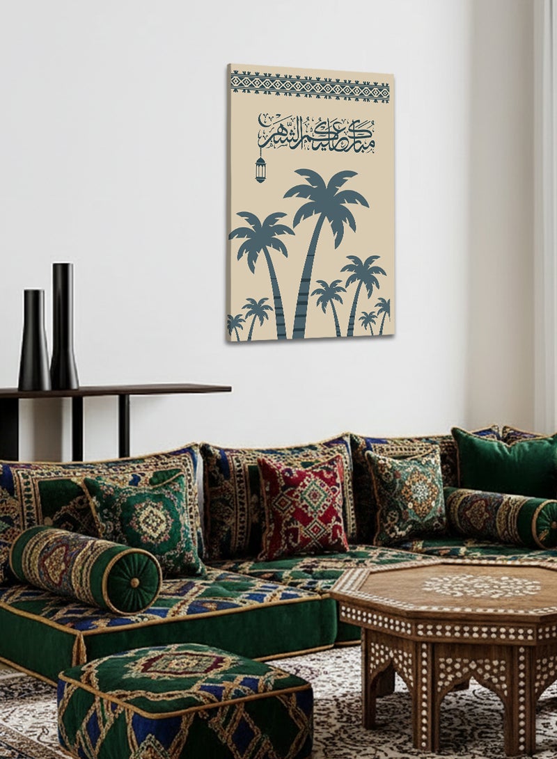 لوحة كانفاس على إطار خشبي بتصميم مبارك عليكم الشهر مع فانوس رمضان - Image 3